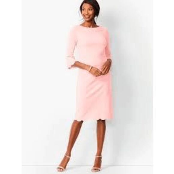 Talbots Sheath Dress Ponte Knit Scallop Edge Pink Sz 10 NEW - Picture 1 of 7